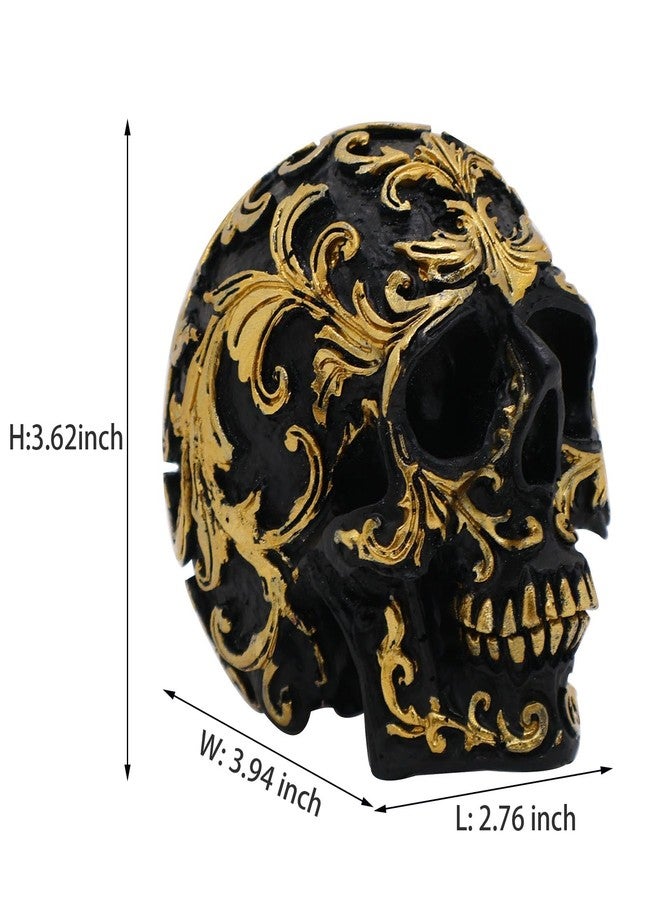 CHDL Halloween Skull Decor, Realistic Skeleton Skull Head Statue, Gothic Resin Skull Figurine with Gold Designs, 3.62 Inch Fake Skull for Decorations, Party, Home, Desk Skull Head Decor - Image 4